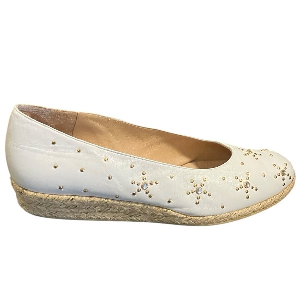 Stuart Weitzman White Leather Espadrilles Gold St… - image 1